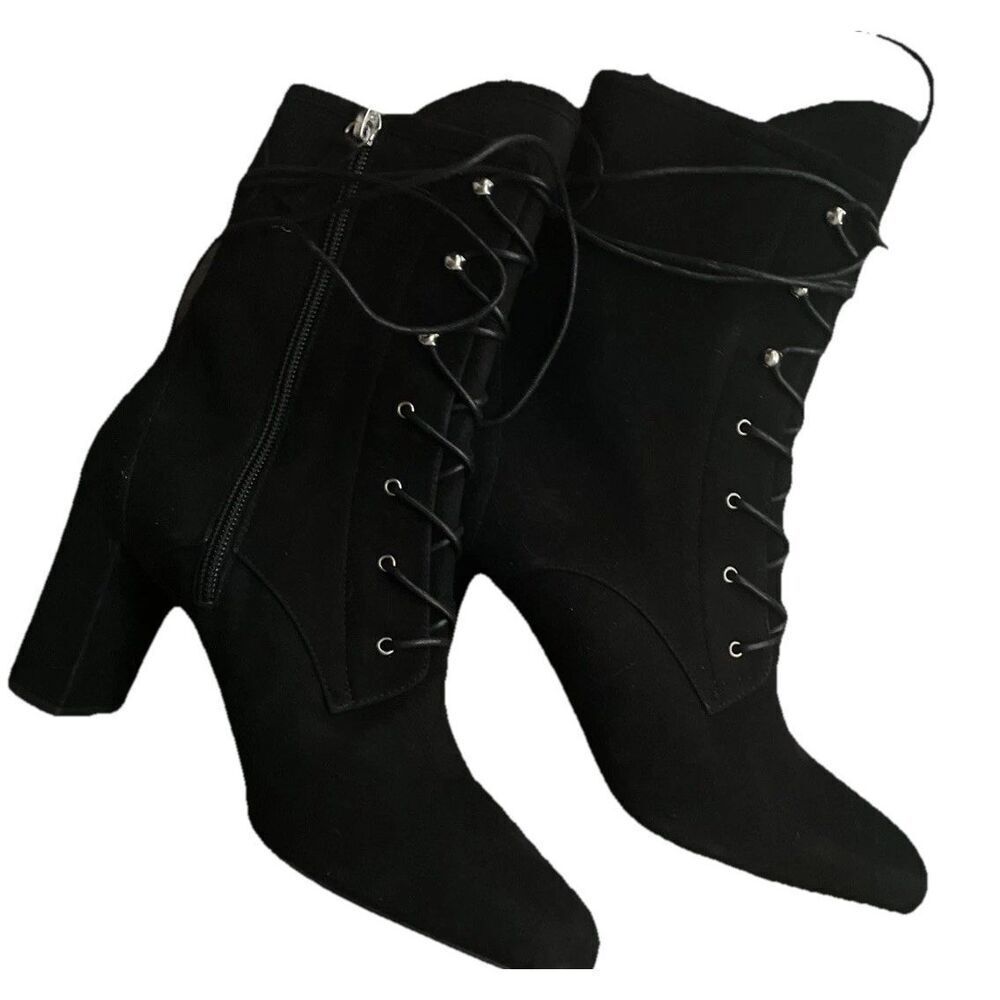 New LONGCHAMP BLACK BLOCK HEEL LEATHER LACE-UP BOOT size FR 40/ US 9 - Picture 7 of 8
